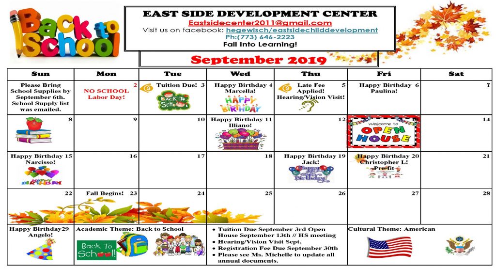 September 2019 calendar | The Premier Child Care Centers | Near The ...